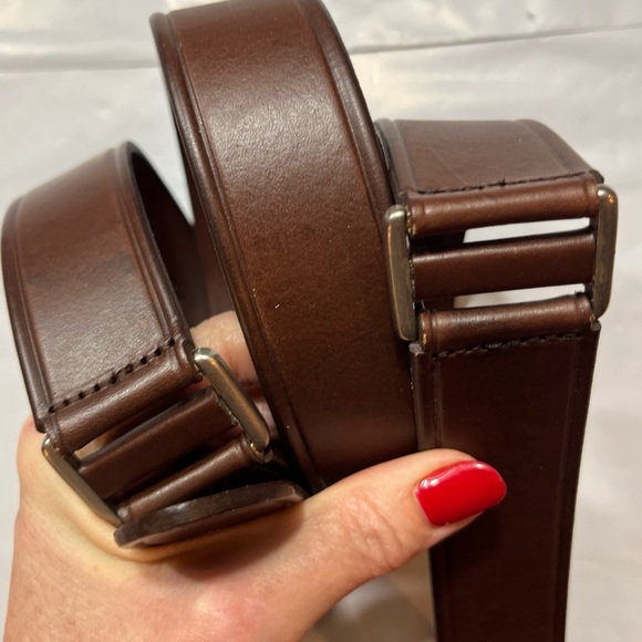 BROWN Argentina Leather Belt size 42 Sectioned, Silver Square Buckle 40-44” art - Picture 6 of 16